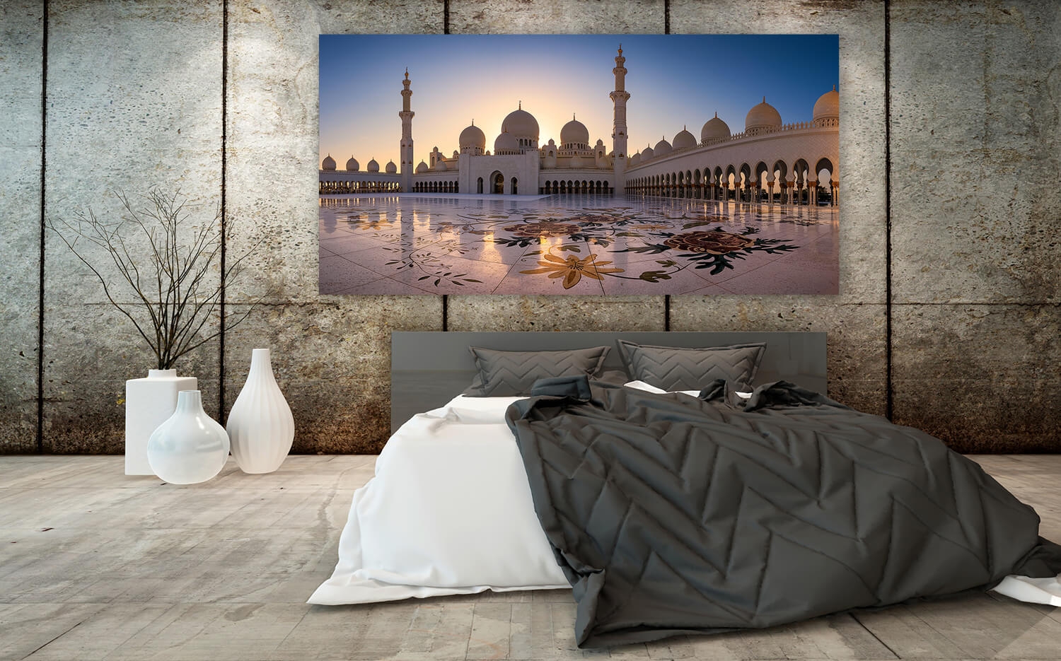 x (2:1) 60 Küchenrückwand Zayid Grösse 30cm Wandbild Abu Moschee Scheich Ausführung Canvas o. Dhabi Leinwand