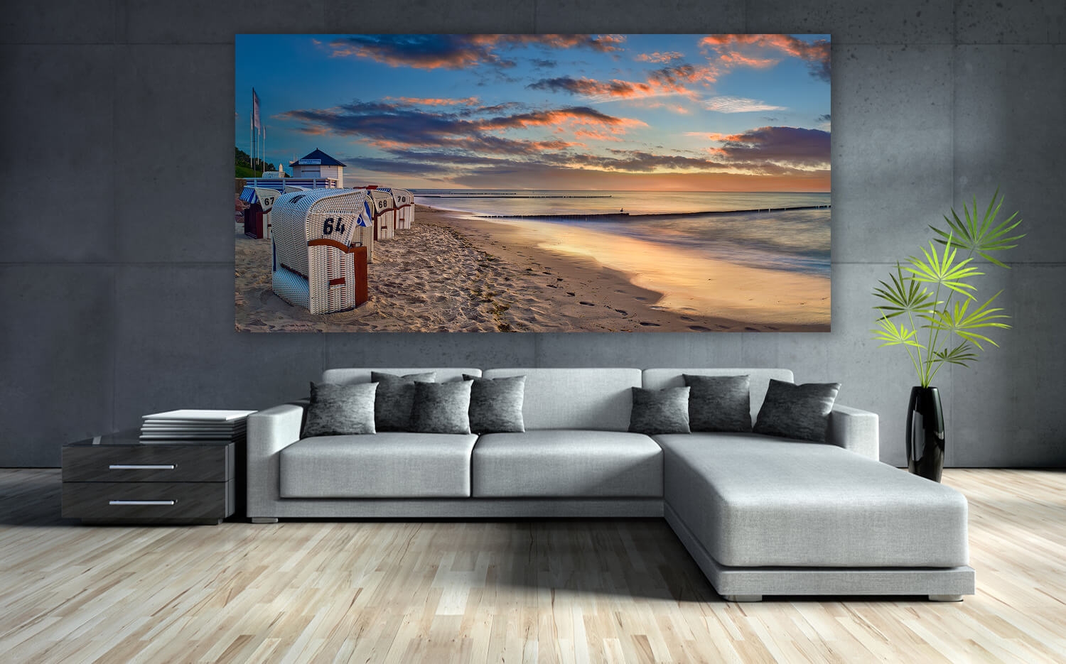 Wandbild o. Küchenspiegel Am x Ausführung Canvas (2:1) Strand 30cm Leinwand der Grösse Ostsee 60