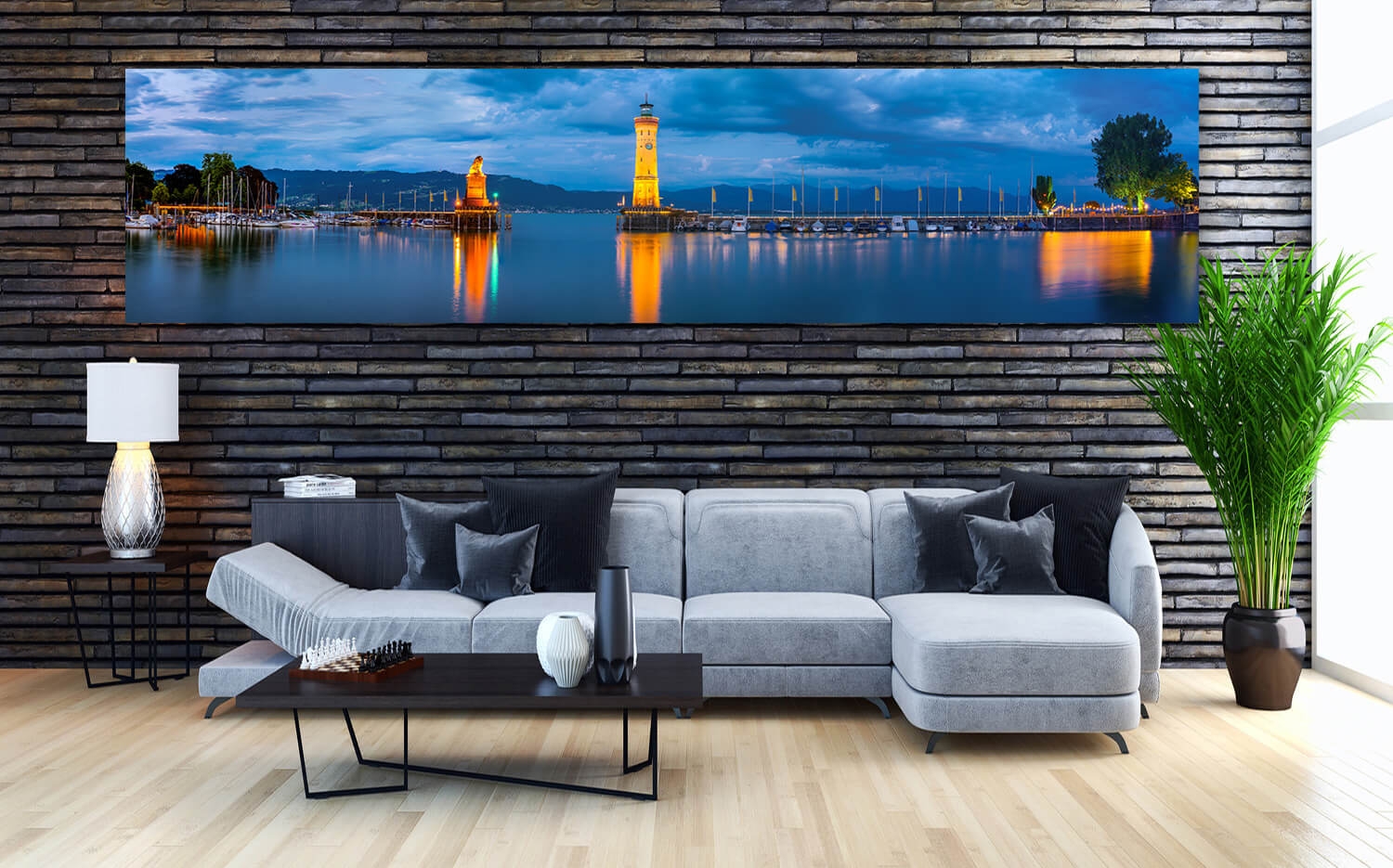 Wandbild o. Küchenspiegel Im Ausführung (4:1) Hafen Grösse 30cm von 120 Canvas x Leinwand Lindau Bodensee
