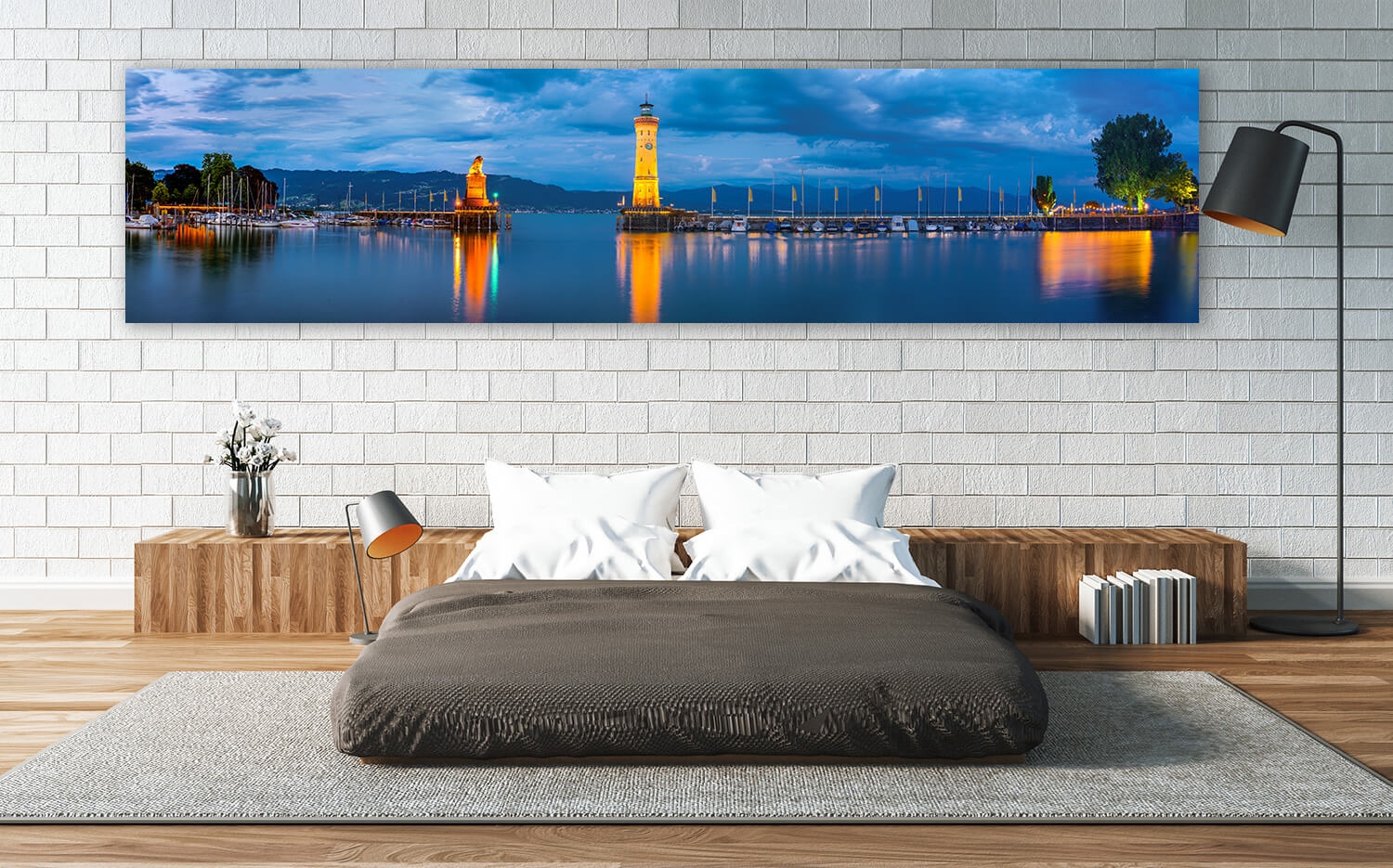 Wandbild o. Küchenspiegel Im Hafen Bodensee x Lindau 30cm Ausführung Leinwand Grösse 120 von (4:1) Canvas