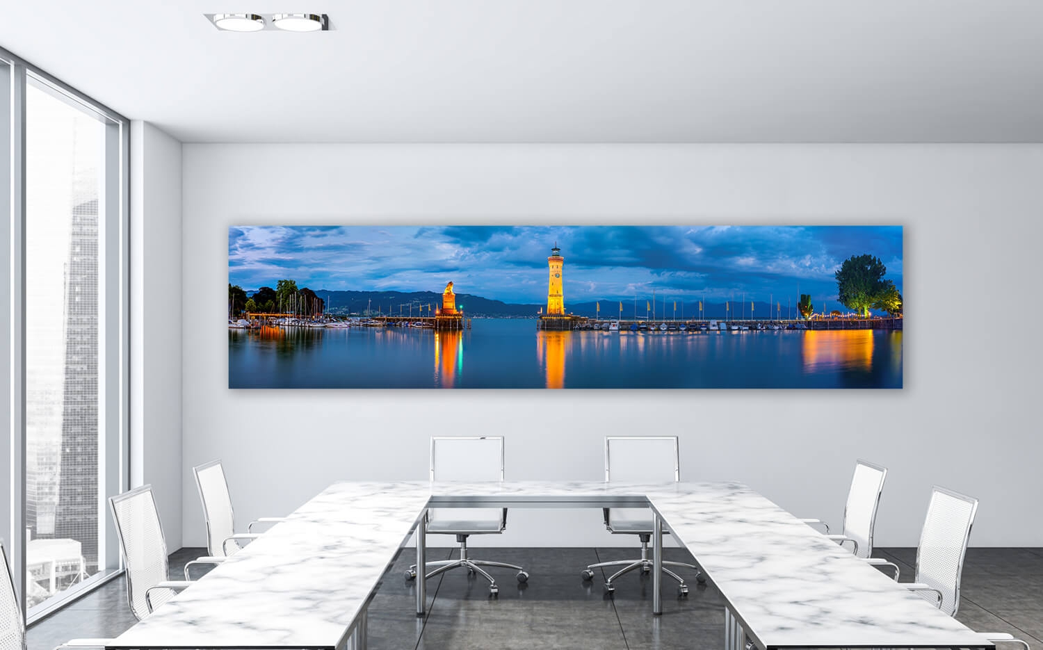 Wandbild o. Küchenspiegel Im Hafen Grösse Leinwand 30cm von Canvas Ausführung Lindau Bodensee 120 x (4:1)