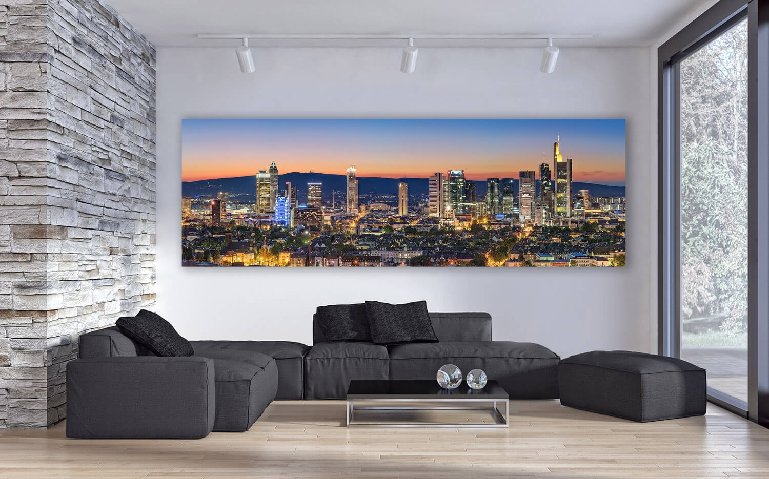 Küchenspiegel Leinwand Skyline Grösse Wandbild x (3:1) Ausführung von 120 40cm o. Frankfurt/Main Canvas