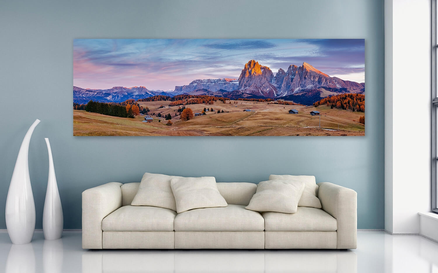 40cm Grösse Wandbild Leinwand Küchenspiegel o. x (3:1) Alm Canvas Seiser Ausführung herbstliche 120 Südtirol