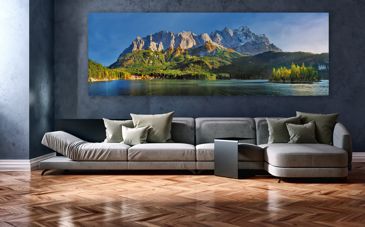 Wanddeko o. Küchenrückwand Herbst am Canvas (3:1) Eibsee Ausführung 40cm Leinwand Zugspitze 120 Grösse und x