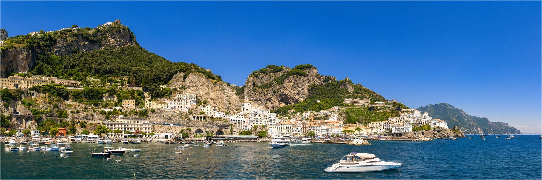 Wanddeko o. Küchenrückwand Amalfi Blick die über Ausführung 120 Marina x Canvas Leinwand Amalfi 40cm Grösse (3:1) Küste